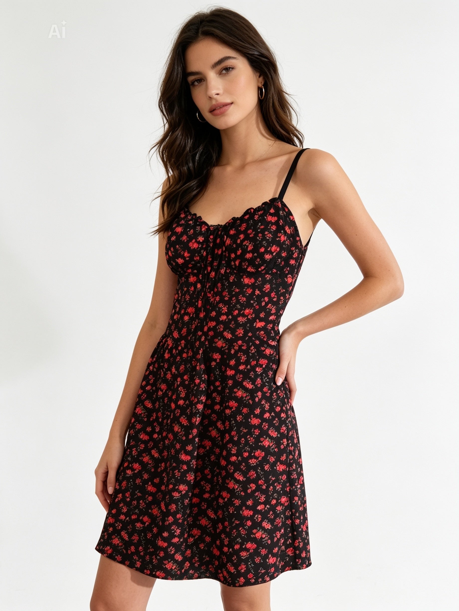 Abito floreale rosso e nero