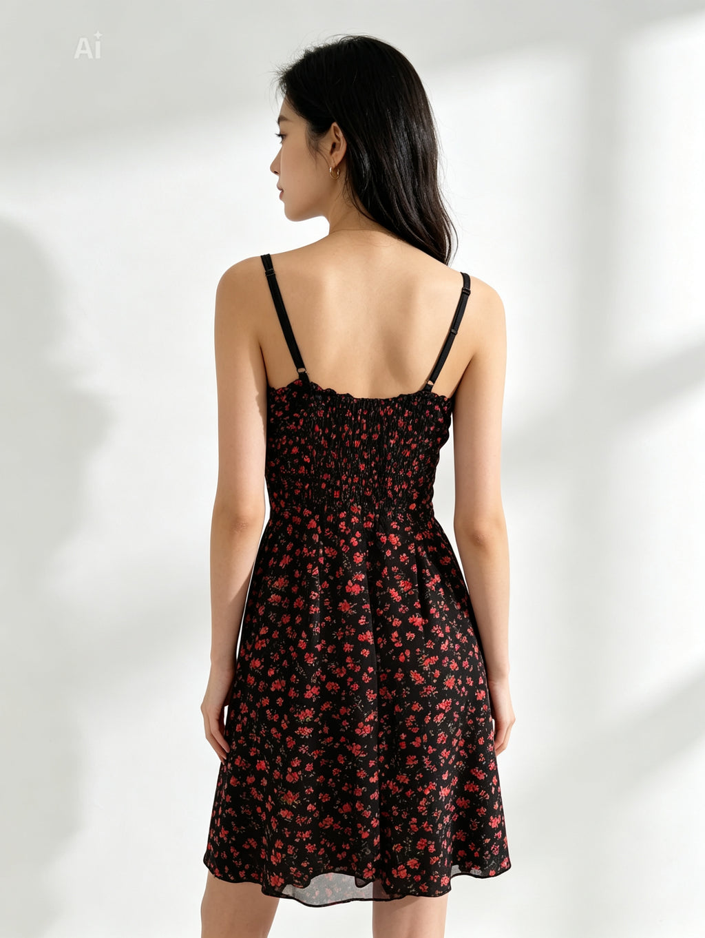 Abito floreale rosso e nero