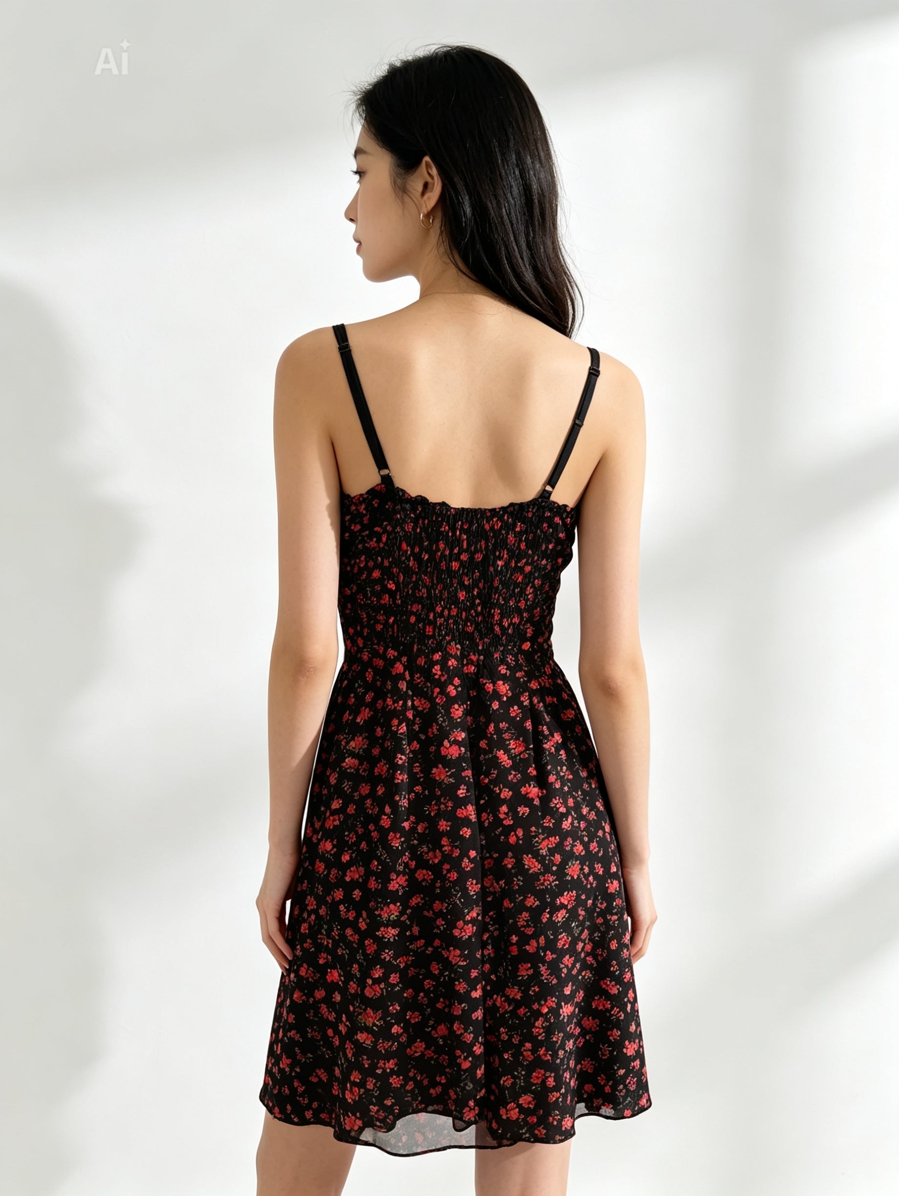 Abito floreale rosso e nero